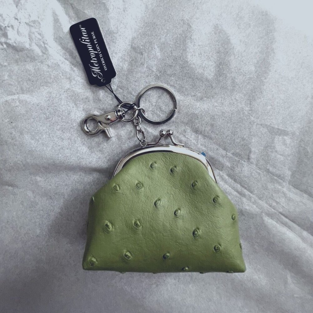 Metropolitan Coin Purse Ostrich Vegan Leather Green Silver Clasp Mini - NWT